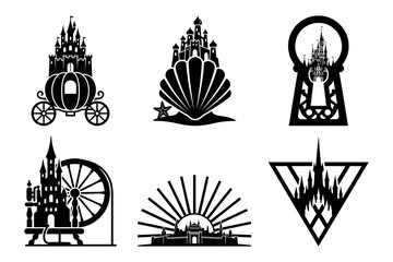 Pumpkin carriage wheel castle fusion ocean gateway kingdom vector illustration