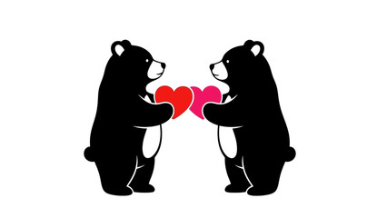 Two Bears Holding Hearts Together Illustration.