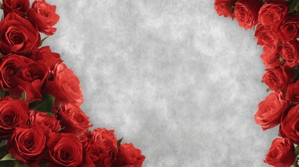 Valentine’s Day greeting card background with a red rose bouquet forming a decorative frame and clean copy space for a message.
