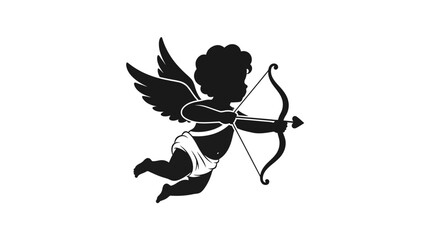 Silhouette of Cupid with Bow and Arrow.