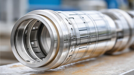 Close-up view of metallic tube, inner structure and design details, industrial purposes, manufacturing component, precision engineering, with copy space