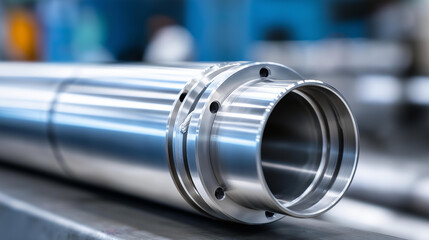 Close-up view of metallic tube, inner structure and design details, industrial purposes, manufacturing component, precision engineering, with copy space