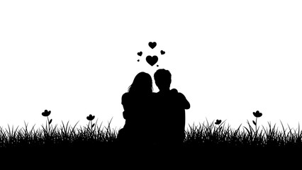 Couple Embracing with Hearts in Air.