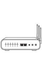 Fototapeta premium Wireless router with multiple antennas and LED indicators on a clean white surface.