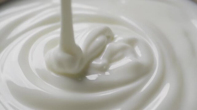 Close up of swirling white dairy product for culinary and dietary themes