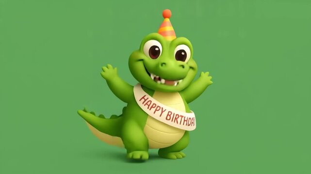 Happy Dancing Birthday Aligator on a Green Background