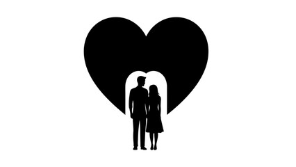 Couple Silhouette Heart Love Romance Illustration.