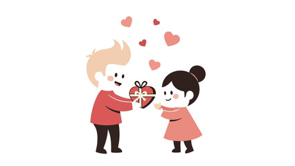 Cartoon Couple Exchanging Gift on Valentines Day.