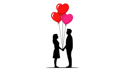 Couple Holding Hands with Heart Balloons.