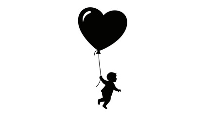 Silhouette of Child with Heart Balloon.