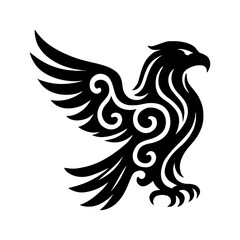 Obraz premium Tribal Eagle Silhouette Vector Illustration - Majestic Bird of Prey Emblem