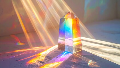 Prism refracting sunlight into a vibrant spectrum of colors.