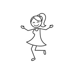 Playful Dancing Girl Cartoon Silhouette Illustration.