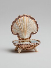 Seashell-shaped jewelry box with mirror on short legs