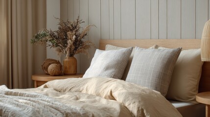 Soft bedding and simple decor create a cozy atmosphere in the bedroom during morning light