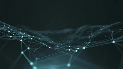 Abstract futuristic digital network with glowing nodes and interconnected lines on dark background - Powered by Adobe