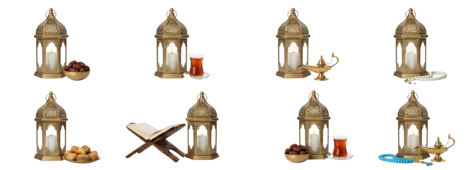 Ramadan Islamic Set: Lanterns, Dates, Tea, Quran, Prayer Beads, Lamp