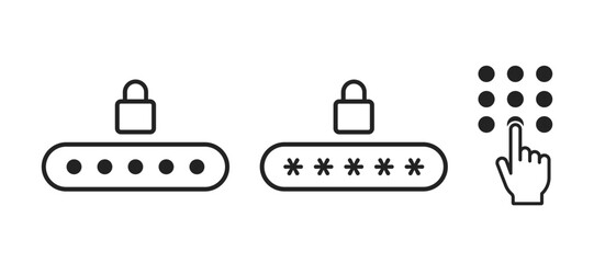 Pin code icon set. Code lock icons. Keypad icon. Password icon set
