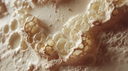 Wax residue hardening foam texture, macro cinematic shot of porous surface, abstract biological or chemical detail