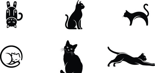black cat silhouettes in various poses and shapes © Saidurra12
