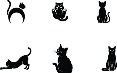 black cat silhouettes in various poses and positions © Saidurra12