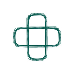 Medical cross icon made of green scribble lines.