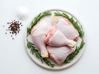 Raw chicken thighs with rosemary and seasoning
