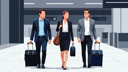 Modern vector illustration of corporate team traveling together with luggage, business collaboration, company trip, and teamwork travel concept