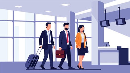 Modern vector illustration of corporate team traveling together with luggage, business collaboration, company trip, and teamwork travel concept