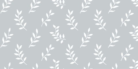 leaf seamless pattern white branches on light gray background repeat © AIcon Star