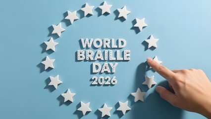 World braille day 2024 celebration with stars and hand