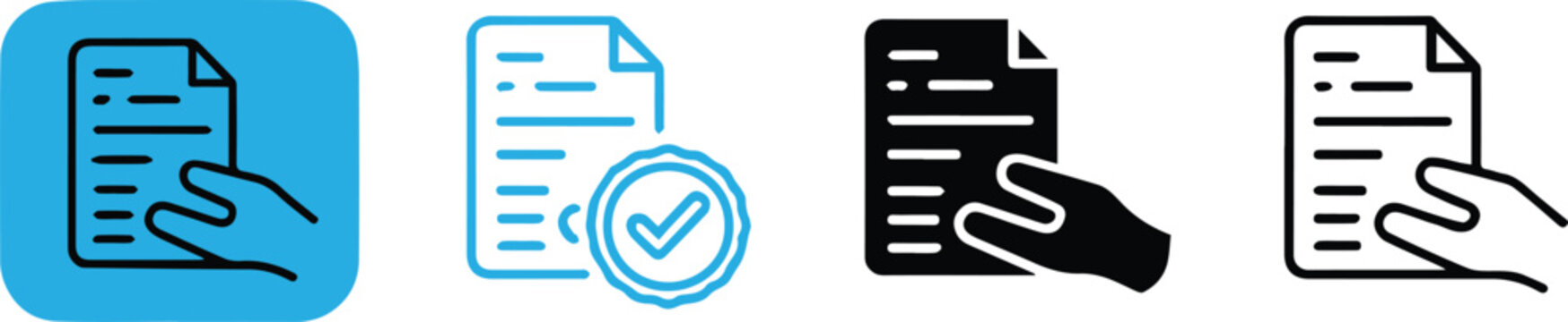 document hand holding icon set flat outline silhouette vector