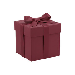 Elegant burgundy gift box with bow isolated on transparent background