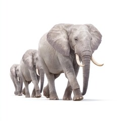 Fototapeta premium Family of Elephants Walking Together in a Natural Habitat, Captured in a Serene and Peaceful Environment