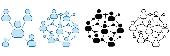 network silhouette social graph black silhouette network icons set
