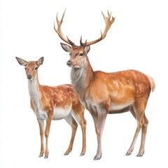 Obraz premium Majestic Deer Pair with Antlers and Spots Standing Gracefully in a Natural Setting