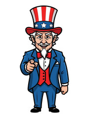Uncle Sam Pointing Cartoon Illustration in Patriotic Vector Style