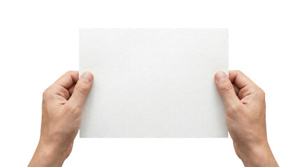 Hands holding blank paper isolated on transparent background