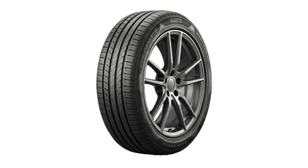 Premium all-season tire with stylish rim isolated on transparent background