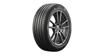 Premium all-season tire with stylish rim isolated on transparent background
