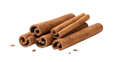 Collection of cinnamon sticks isolated on transparent background