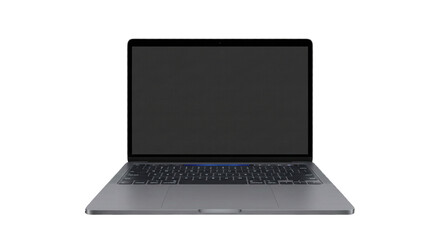 Modern laptop with black screen isolated on transparent background