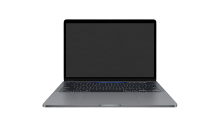Modern laptop with black screen isolated on transparent background