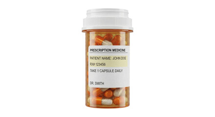 Prescription medicine bottle for john doe isolated on transparent background