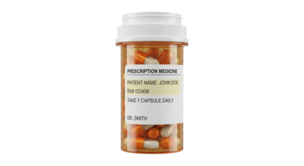 Prescription medicine bottle for john doe isolated on transparent background