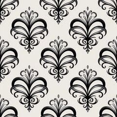 Elegant Seamless Black Scrollwork and Floral Motif Pattern