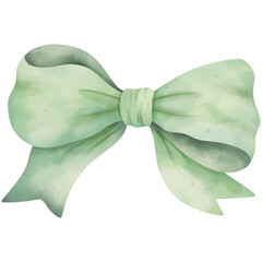 Hand-drawn watercolor illustration of a green bow.