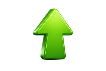 A bright green 3D arrow pointing upward is centered on a transparent background, symbolizing growth, increase, progress, upload, or improvement in digital contexts