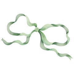 Hand-drawn watercolor illustration of a green bow.