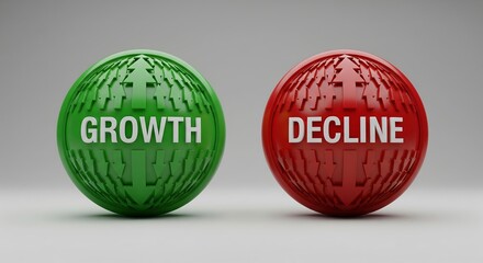 Green and red spheres representing business growth and decline